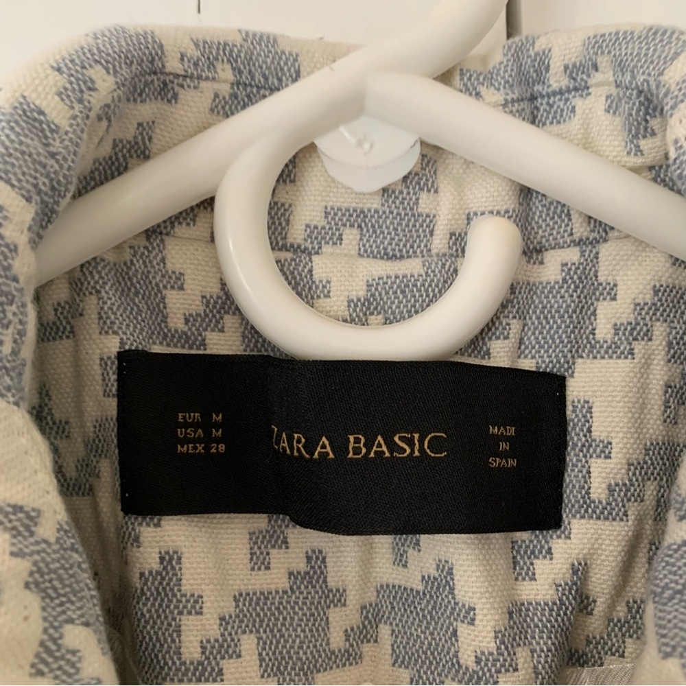 Zara Cream Baby Blue Houndstooth Crop Jacket Size Medium - Picture 6 of 12